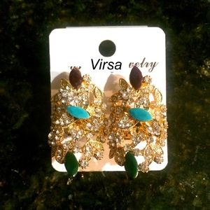 Studs Multicolor Gold With Maroon Blue Green New